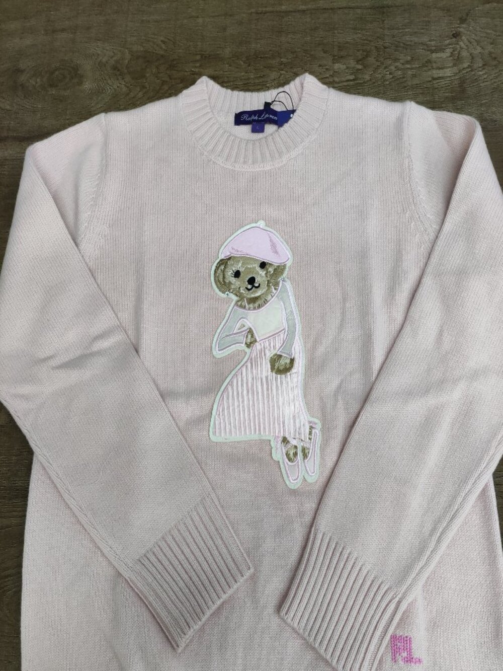 Ralph Lauren Pink Beret Polo Bear Embroidered Crewneck Sweater - Picture 5 of 8